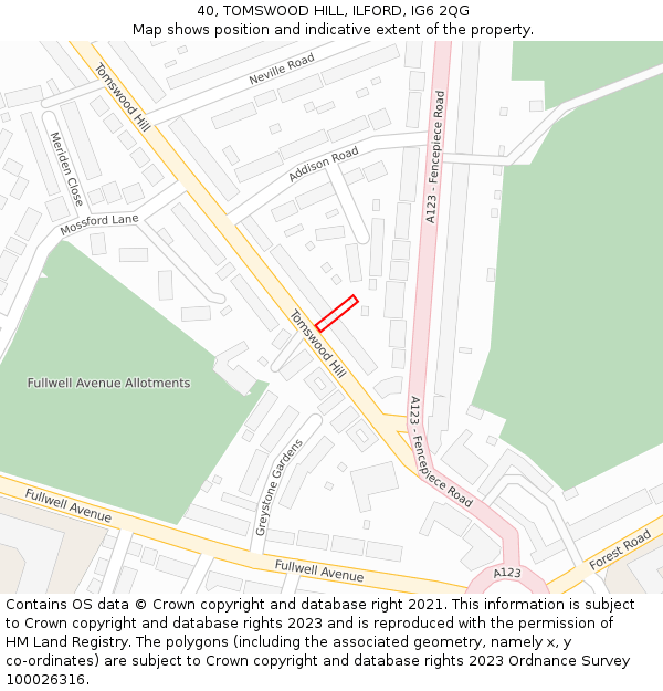40, TOMSWOOD HILL, ILFORD, IG6 2QG: Location map and indicative extent of plot