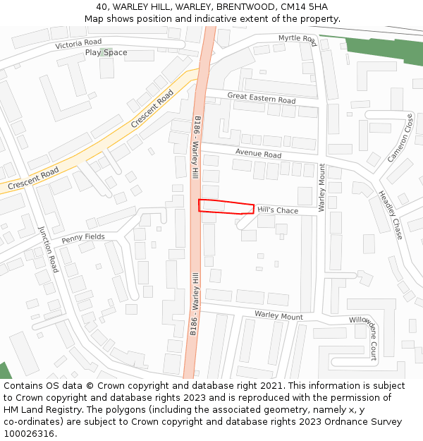 40, WARLEY HILL, WARLEY, BRENTWOOD, CM14 5HA: Location map and indicative extent of plot