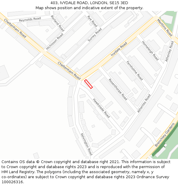 403, IVYDALE ROAD, LONDON, SE15 3ED: Location map and indicative extent of plot