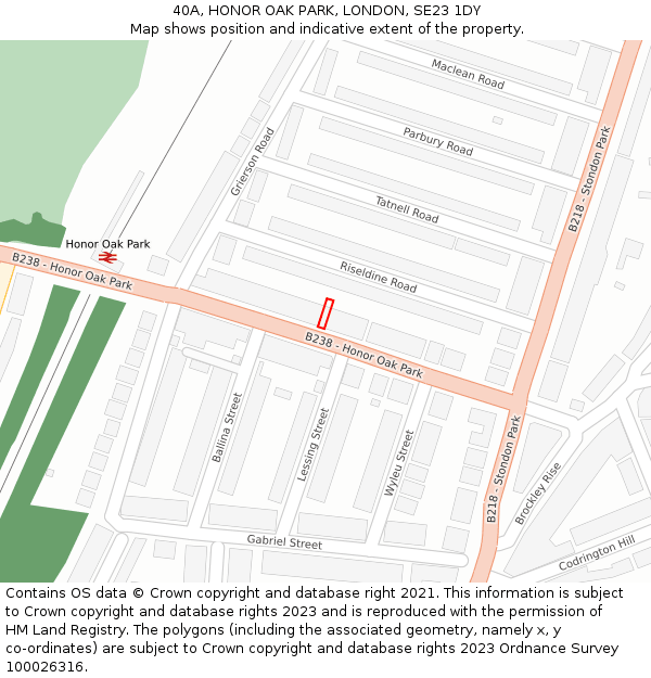 40A, HONOR OAK PARK, LONDON, SE23 1DY: Location map and indicative extent of plot