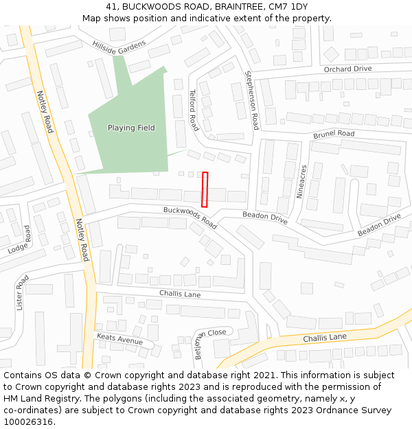 41, BUCKWOODS ROAD, BRAINTREE, CM7 1DY: Location map and indicative extent of plot