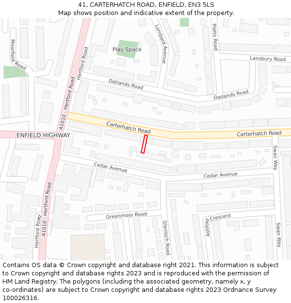 41, CARTERHATCH ROAD, ENFIELD, EN3 5LS: Location map and indicative extent of plot