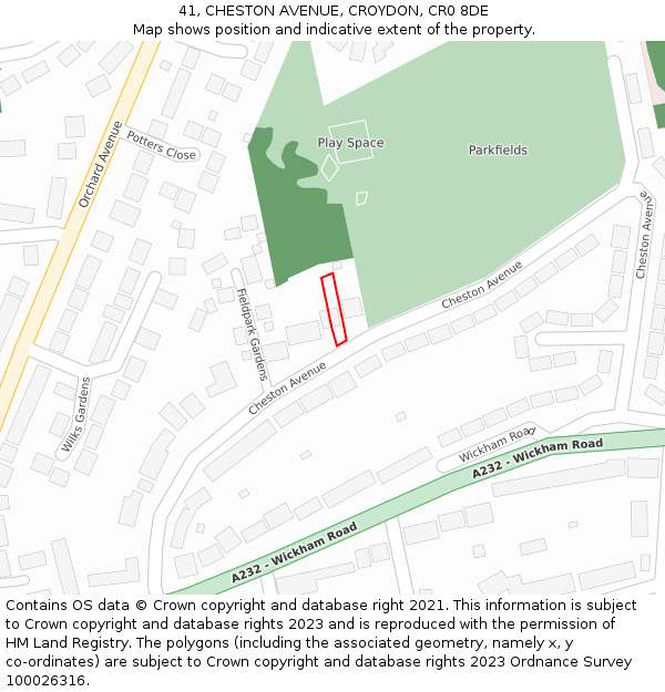 41, CHESTON AVENUE, CROYDON, CR0 8DE: Location map and indicative extent of plot