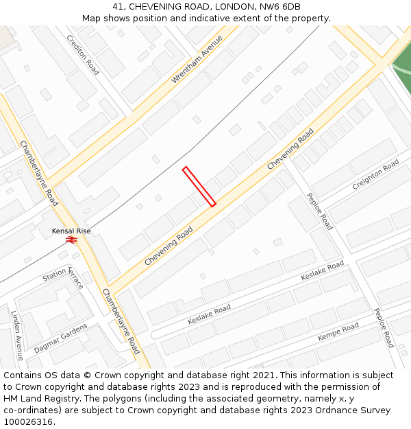 41, CHEVENING ROAD, LONDON, NW6 6DB: Location map and indicative extent of plot