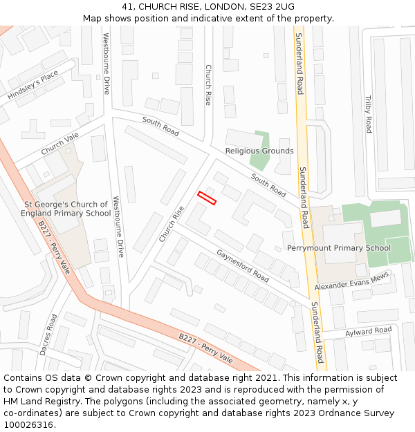 41, CHURCH RISE, LONDON, SE23 2UG: Location map and indicative extent of plot