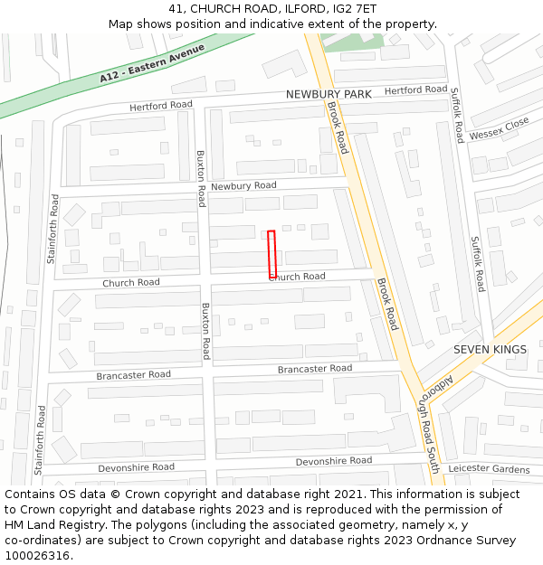 41, CHURCH ROAD, ILFORD, IG2 7ET: Location map and indicative extent of plot