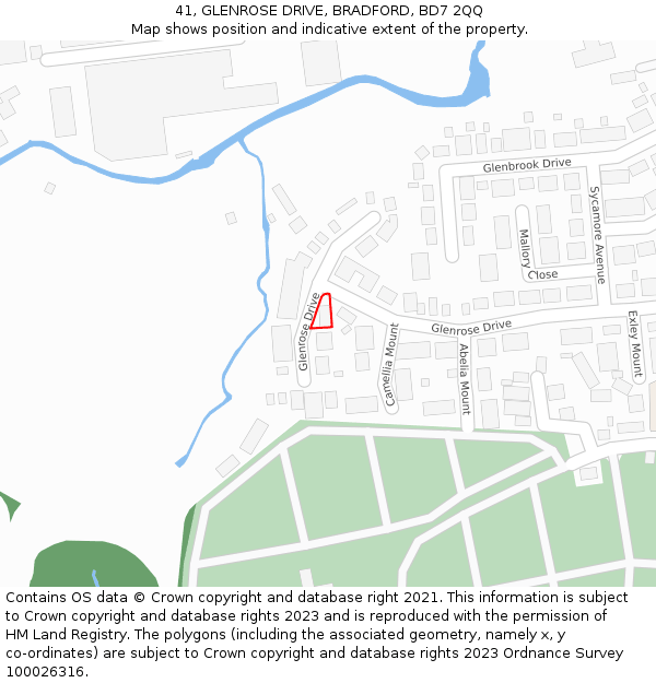 41, GLENROSE DRIVE, BRADFORD, BD7 2QQ: Location map and indicative extent of plot