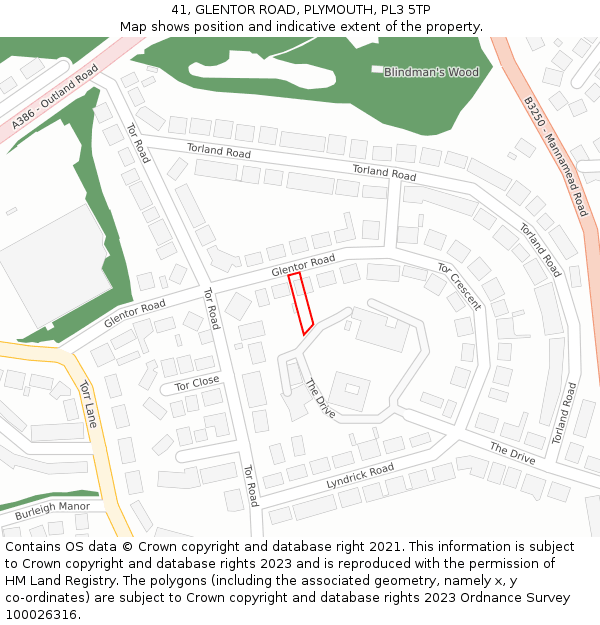 41, GLENTOR ROAD, PLYMOUTH, PL3 5TP: Location map and indicative extent of plot