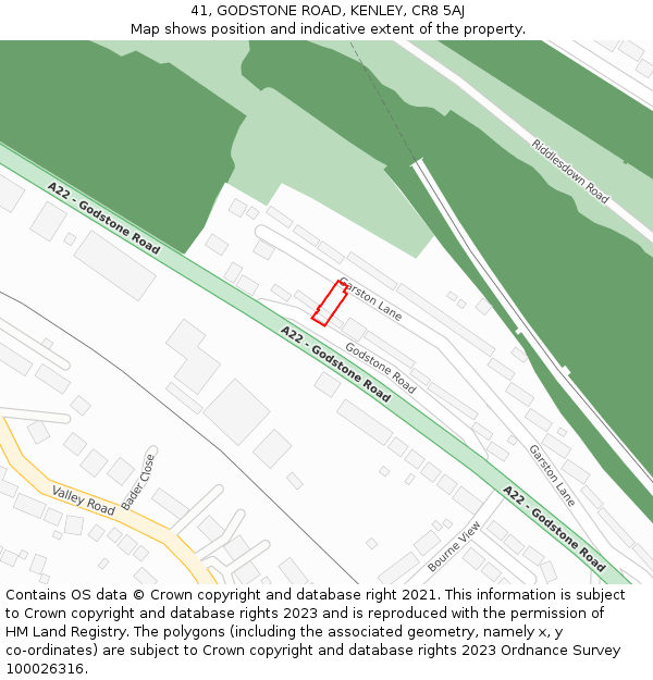 41, GODSTONE ROAD, KENLEY, CR8 5AJ: Location map and indicative extent of plot