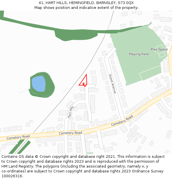 41, HART HILLS, HEMINGFIELD, BARNSLEY, S73 0QX: Location map and indicative extent of plot