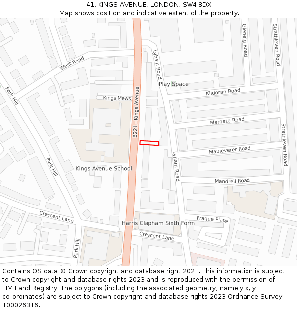 41, KINGS AVENUE, LONDON, SW4 8DX: Location map and indicative extent of plot