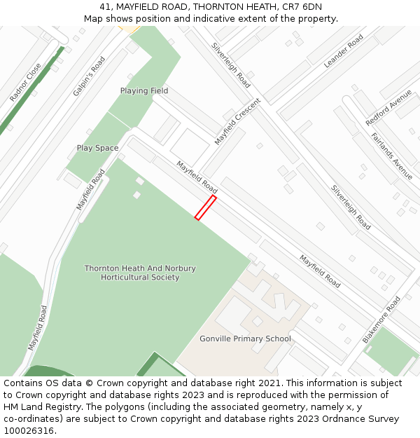 41, MAYFIELD ROAD, THORNTON HEATH, CR7 6DN: Location map and indicative extent of plot
