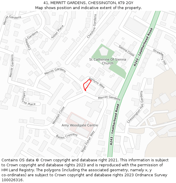 41, MERRITT GARDENS, CHESSINGTON, KT9 2GY: Location map and indicative extent of plot