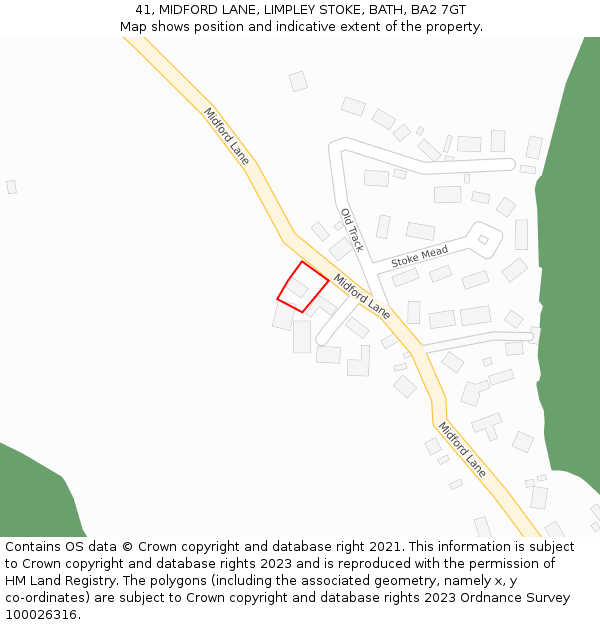 41, MIDFORD LANE, LIMPLEY STOKE, BATH, BA2 7GT: Location map and indicative extent of plot