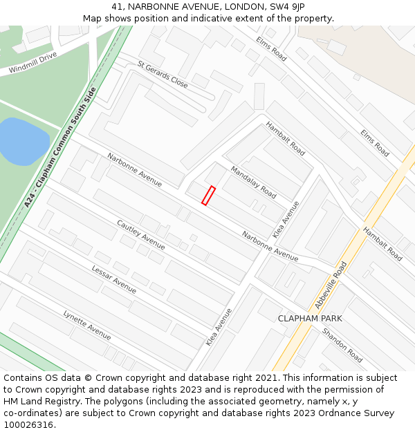 41, NARBONNE AVENUE, LONDON, SW4 9JP: Location map and indicative extent of plot