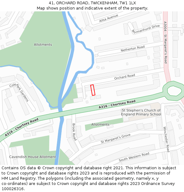 41, ORCHARD ROAD, TWICKENHAM, TW1 1LX: Location map and indicative extent of plot