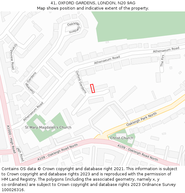 41, OXFORD GARDENS, LONDON, N20 9AG: Location map and indicative extent of plot