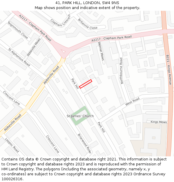 41, PARK HILL, LONDON, SW4 9NS: Location map and indicative extent of plot