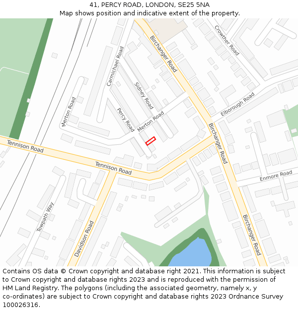 41, PERCY ROAD, LONDON, SE25 5NA: Location map and indicative extent of plot
