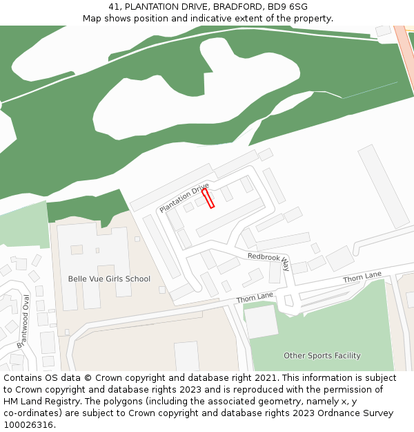 41, PLANTATION DRIVE, BRADFORD, BD9 6SG: Location map and indicative extent of plot