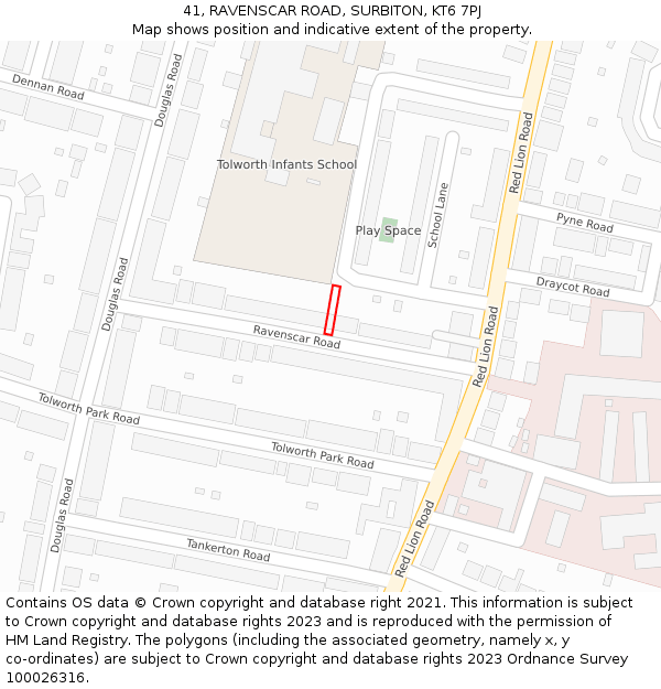 41, RAVENSCAR ROAD, SURBITON, KT6 7PJ: Location map and indicative extent of plot