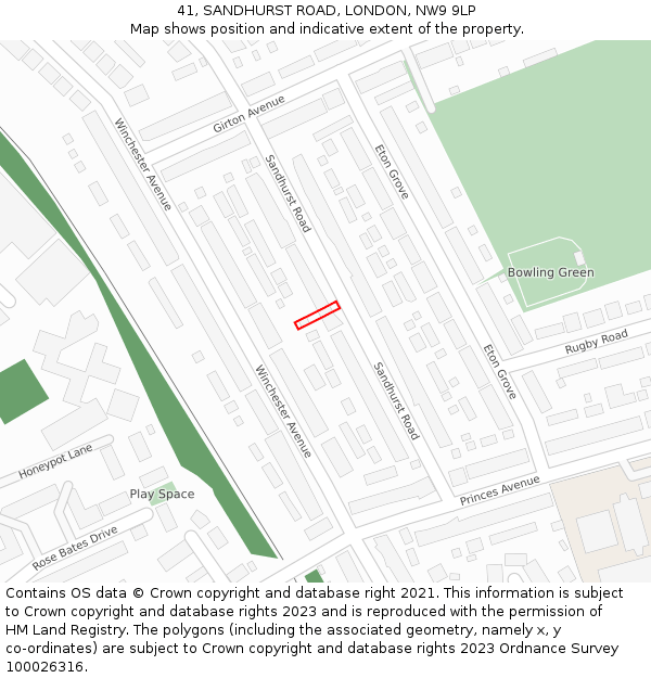 41, SANDHURST ROAD, LONDON, NW9 9LP: Location map and indicative extent of plot