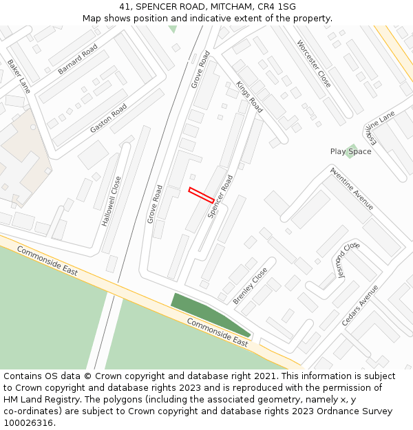 41, SPENCER ROAD, MITCHAM, CR4 1SG: Location map and indicative extent of plot