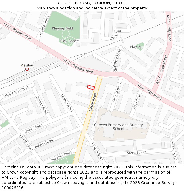 41, UPPER ROAD, LONDON, E13 0DJ: Location map and indicative extent of plot