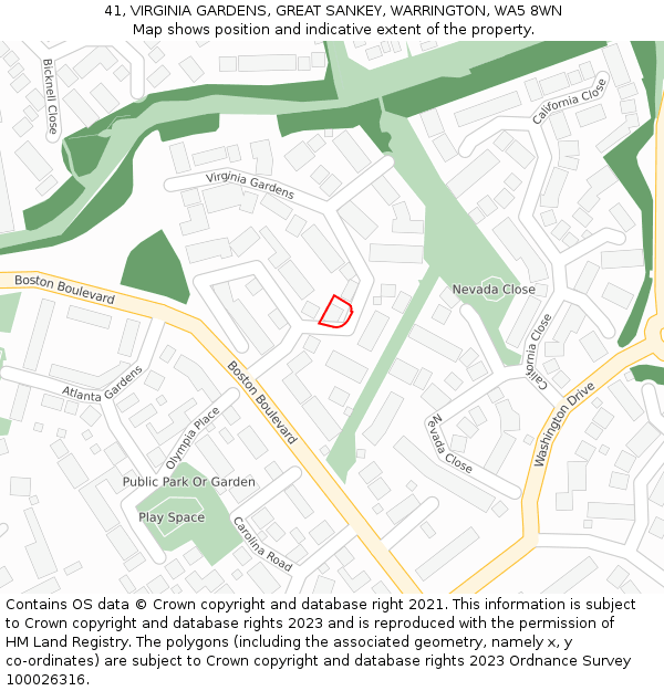 41, VIRGINIA GARDENS, GREAT SANKEY, WARRINGTON, WA5 8WN: Location map and indicative extent of plot