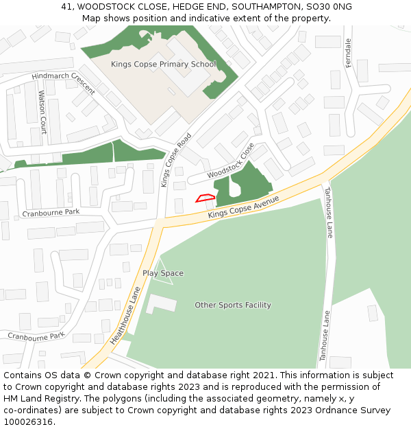 41, WOODSTOCK CLOSE, HEDGE END, SOUTHAMPTON, SO30 0NG: Location map and indicative extent of plot