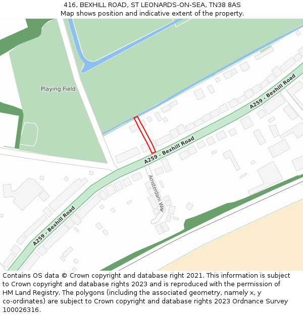 416, BEXHILL ROAD, ST LEONARDS-ON-SEA, TN38 8AS: Location map and indicative extent of plot