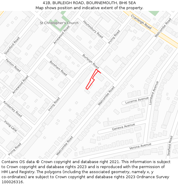 41B, BURLEIGH ROAD, BOURNEMOUTH, BH6 5EA: Location map and indicative extent of plot