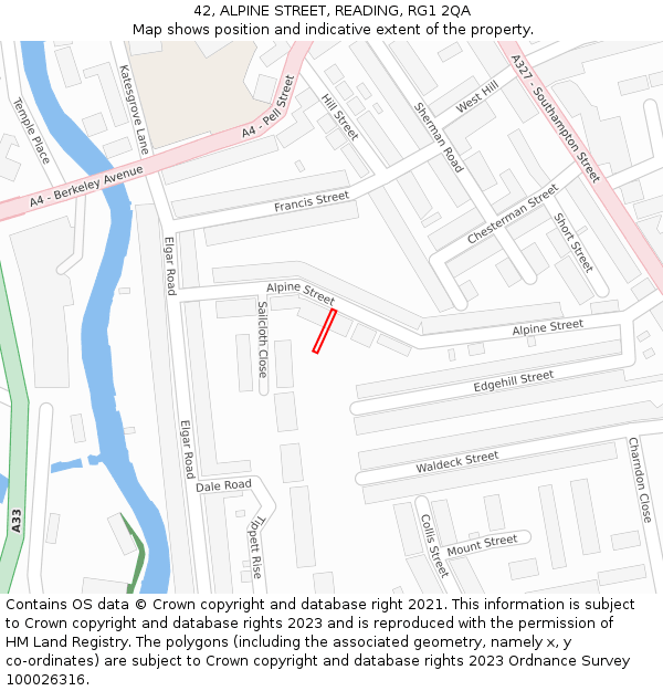 42, ALPINE STREET, READING, RG1 2QA: Location map and indicative extent of plot