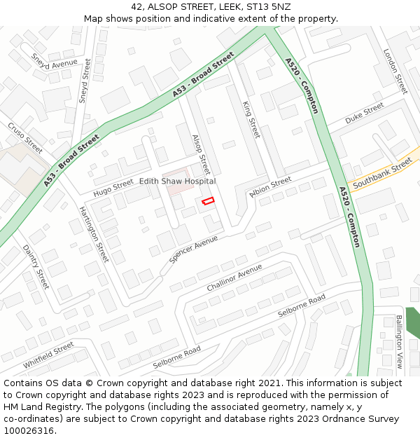 42, ALSOP STREET, LEEK, ST13 5NZ: Location map and indicative extent of plot