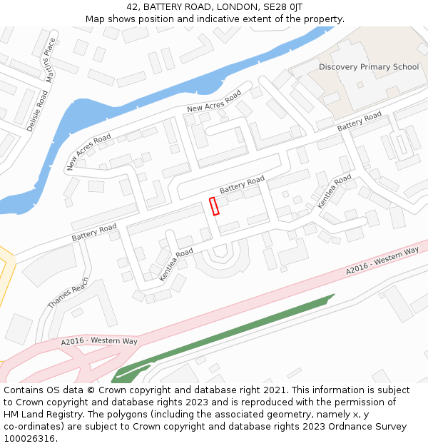42, BATTERY ROAD, LONDON, SE28 0JT: Location map and indicative extent of plot