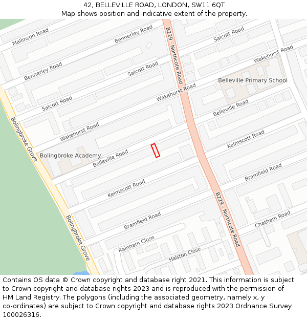 42, BELLEVILLE ROAD, LONDON, SW11 6QT: Location map and indicative extent of plot