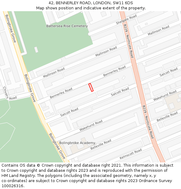 42, BENNERLEY ROAD, LONDON, SW11 6DS: Location map and indicative extent of plot