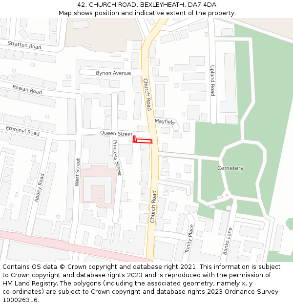 42, CHURCH ROAD, BEXLEYHEATH, DA7 4DA: Location map and indicative extent of plot
