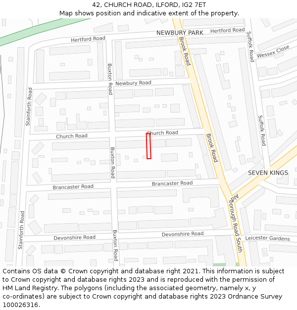 42, CHURCH ROAD, ILFORD, IG2 7ET: Location map and indicative extent of plot