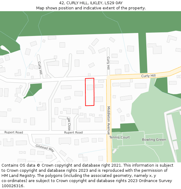 42, CURLY HILL, ILKLEY, LS29 0AY: Location map and indicative extent of plot