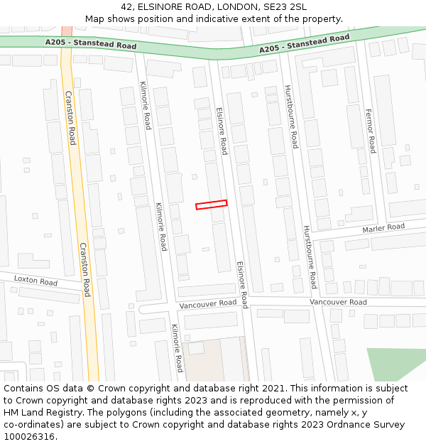 42, ELSINORE ROAD, LONDON, SE23 2SL: Location map and indicative extent of plot
