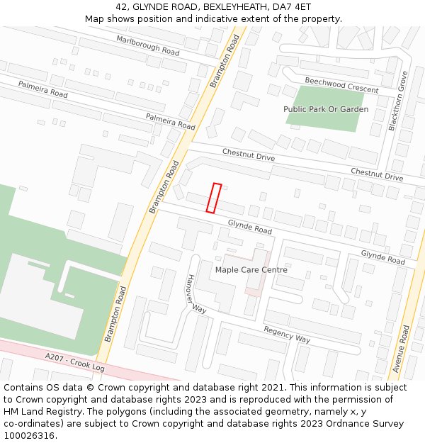 42, GLYNDE ROAD, BEXLEYHEATH, DA7 4ET: Location map and indicative extent of plot