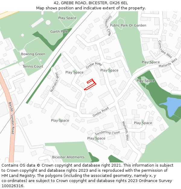 42, GREBE ROAD, BICESTER, OX26 6EL: Location map and indicative extent of plot
