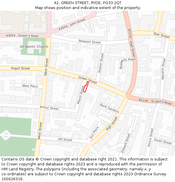 42, GREEN STREET, RYDE, PO33 2QT: Location map and indicative extent of plot