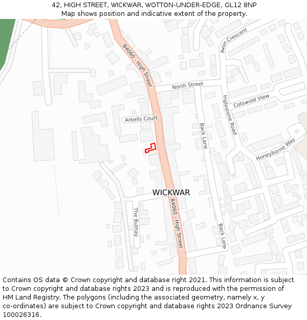 42, HIGH STREET, WICKWAR, WOTTON-UNDER-EDGE, GL12 8NP: Location map and indicative extent of plot