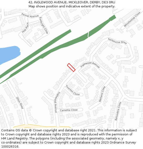 42, INGLEWOOD AVENUE, MICKLEOVER, DERBY, DE3 0RU: Location map and indicative extent of plot