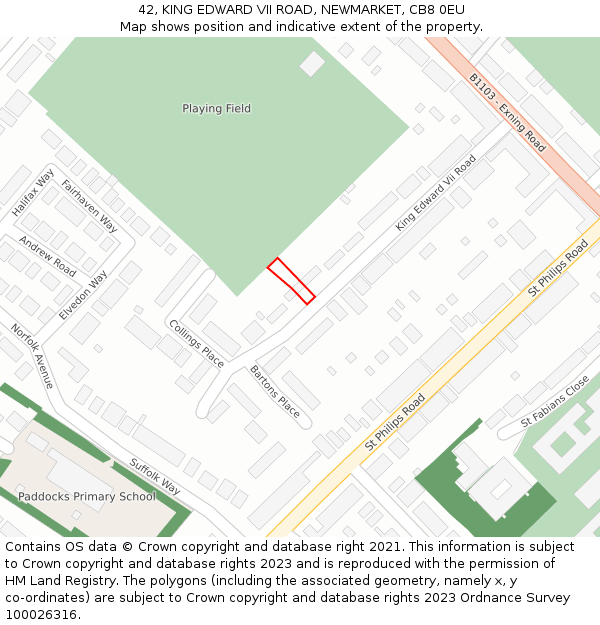 42, KING EDWARD VII ROAD, NEWMARKET, CB8 0EU: Location map and indicative extent of plot