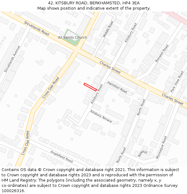 42, KITSBURY ROAD, BERKHAMSTED, HP4 3EA: Location map and indicative extent of plot