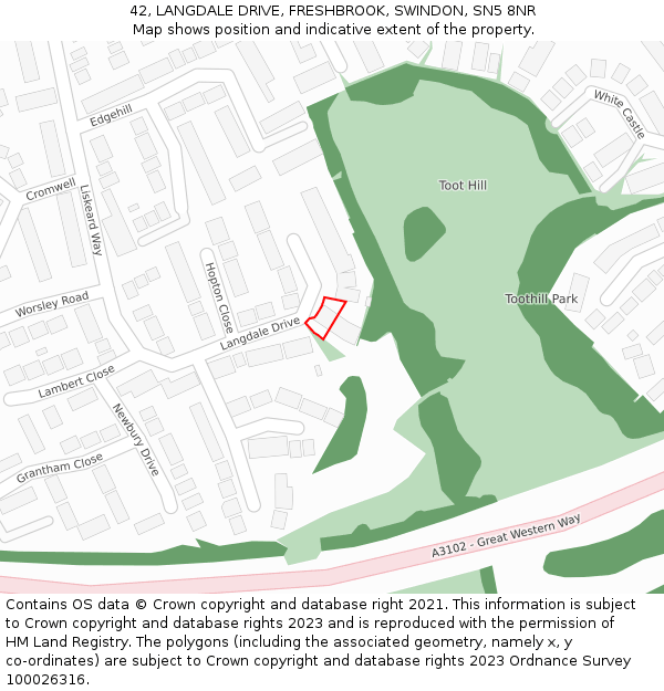 42, LANGDALE DRIVE, FRESHBROOK, SWINDON, SN5 8NR: Location map and indicative extent of plot