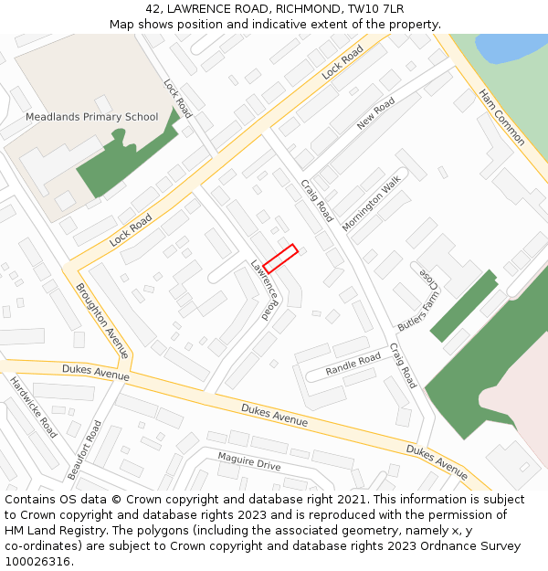 42, LAWRENCE ROAD, RICHMOND, TW10 7LR: Location map and indicative extent of plot